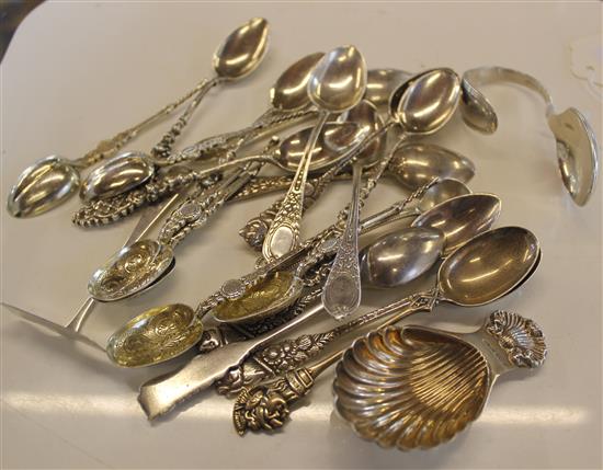 4 sets of silver/800 standard tea & coffee spoons, shell bowl caddy spoon, spoon & pusher & 2 other spoons